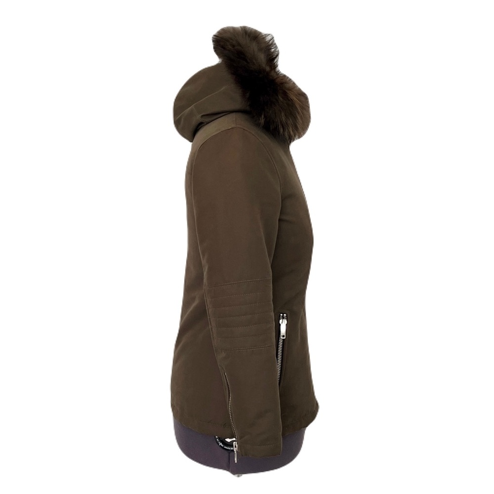 Anthropologie Doma Green Plush Lined Moto Jacket with Fur Trimmed Hood, Size XS - Picture 5 of 8